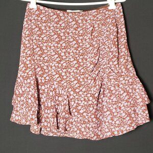 Lush Always Carefree Brown Floral Print Ruffled Mini Skirt Side Ruche Medium
